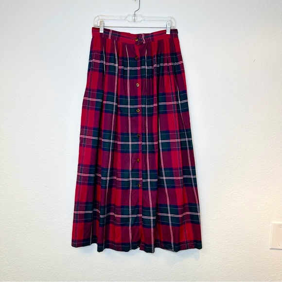 Nautical Vintage Lined Button Front Plaid Maxi Skirt Pockets Size 12 - Picture 1 of 2